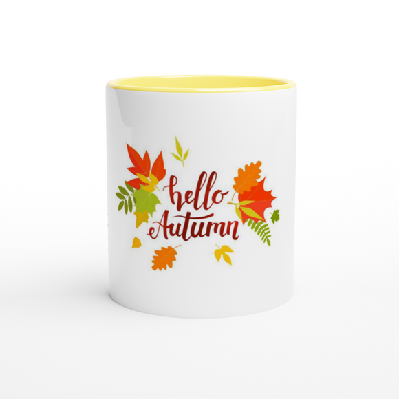 Hello Autumn Yellow 11oz Ceramic Mug with Color Inside