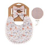 3Pcs Baby Headband Tassel Saliva Towel Floral Print Newborn Double Side Bibs Boys Girls Bandana Burp Cloths Feeding Smock Stuff