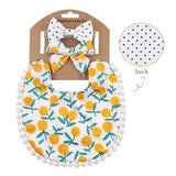 3Pcs Baby Headband Tassel Saliva Towel Floral Print Newborn Double Side Bibs Boys Girls Bandana Burp Cloths Feeding Smock Stuff